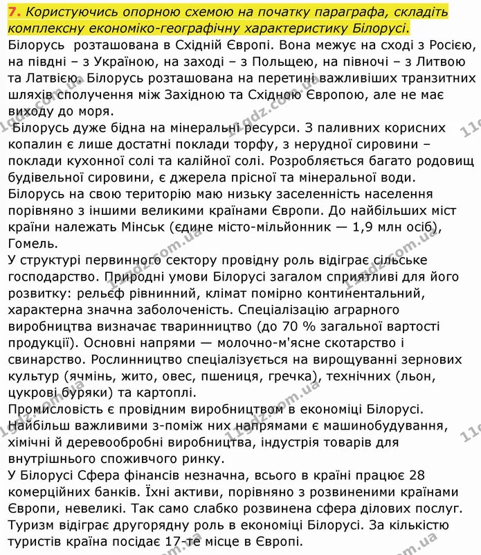 7. Користуючись опорною схемою на початку параграфа, складіть комплексну економіко-географічну характеристику Білорусі. — ГДЗ Географія 10 клас Бойко
