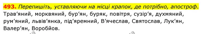 493. Перепишіть, уставляючи на місці крапок, де потрібно, апостроф. — ГДЗ Українська мова 5 клас Глазова 2022
