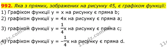 992. Яка з прямих, зображених на рисунку 45, є графіком функції: — Алгебра 7 клас Мерзляк 2024