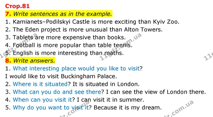 7. Write sentences as in the example. — ГДЗ Робочий зошит Англійська мова 5 клас Косован (Дж. Коста)