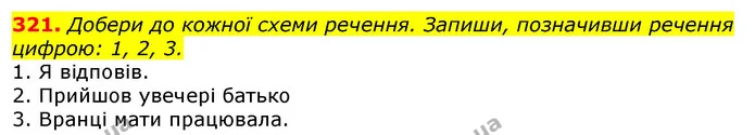 321. Добери до кожної схеми речення. Запиши, позначивши речення цифрою: 1, 2, 3. — ГДЗ Українська мова та читання 3 клас Захарійчук 2020