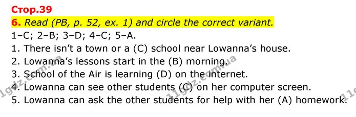 6. Read (PB, p. 52, ex. 1) and circle the correct variant. — ГДЗ Робочий зошит Англійська мова 5 клас Косован (Дж. Коста)