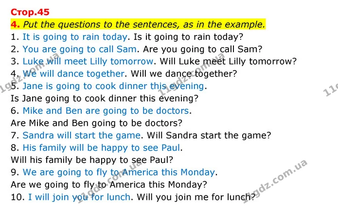 4. Put the questions to the sentences, as in the example. — ГДЗ Зошит з граматики Англійська мова 5 клас Карпюк 2022