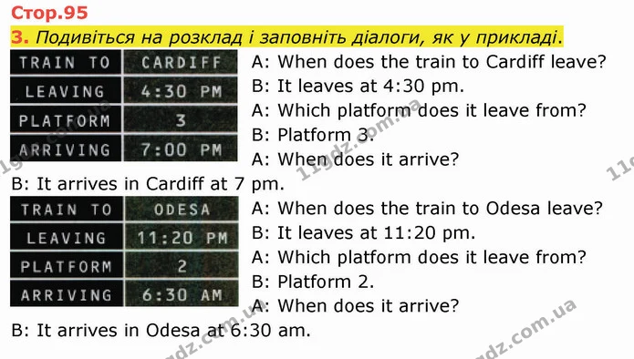 3. Подивіться на розклад і заповніть діалоги, як у прикладі. — ГДЗ Робочий зошит Англійська мова 4 клас Карпюк