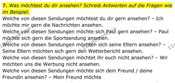 7. Was möchtest du dir ansehen? Schreib Antworten auf die Fragen wie im Beispiel. — ГДЗ робочий зошит Німецька мова 8 клас Басай