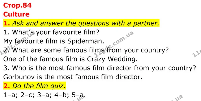 1. Ask and answer the questions with a partner. 1. What’s your favourite film? — ГДЗ Англійська мова 8 клас Стайрінг (Prepare)