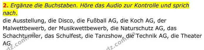 2. Ergänze die Buchstaben. Höre das Audio zur Kontrolle und sprich nach. — ГДЗ Німецька мова 8 клас Сотникова (2025) 4 рік