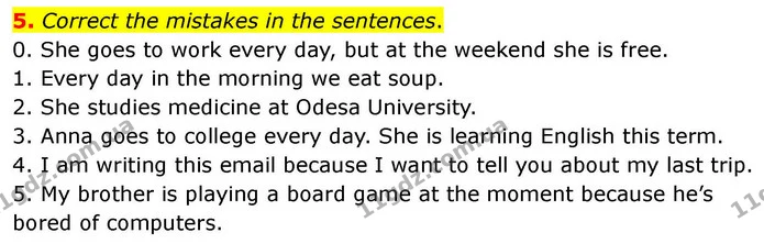 5. Correct the mistakes in the sentences. — ГДЗ робочий зошит Англійська мова 7 клас Prepare