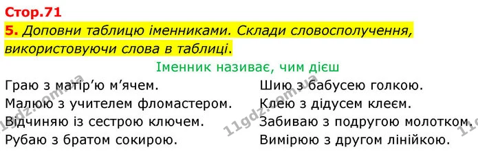 5. Доповни таблицю іменниками. Склади словосполучення, — ГДЗ Робочий зошит Українська мова 4 клас Большакова