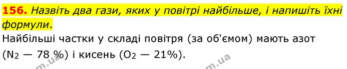 156. Назвіть два гази, яких у повітрі найбільше, і напишіть їхні формули. — ГДЗ Хімія 7 клас Попель 2020