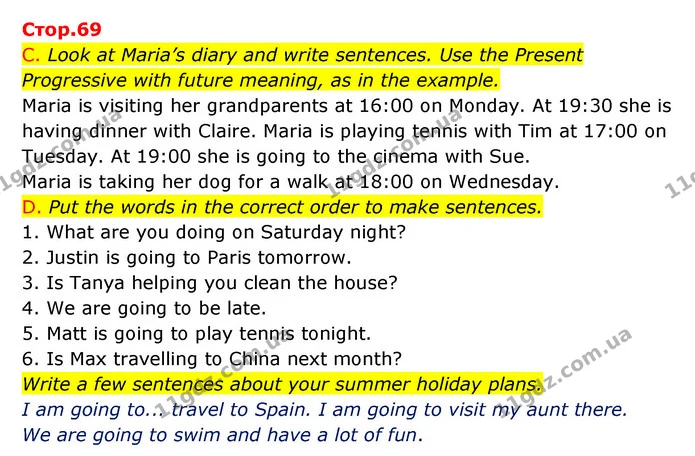 C. Look at Maria’s diary and write sentences. Use the Present Progressive with future meaning, as in the example. — ГДЗ Зошит граматика Англійська мова Мітчелл