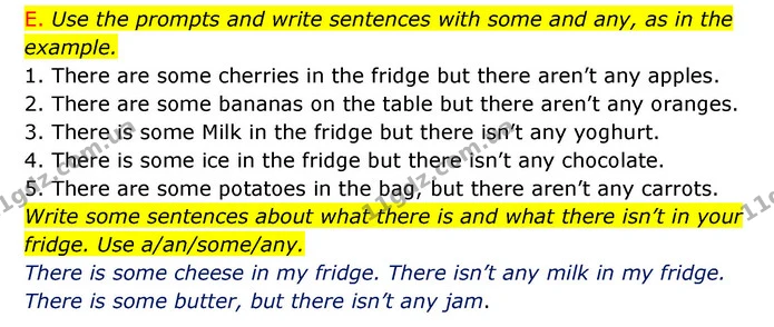 E. Use the prompts and write sentences with some and any, as in the example. — ГДЗ Зошит граматика Англійська мова Мітчелл