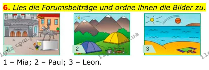 6. Lies die Forumsbeiträge und ordne ihnen die Bilder zu. — ГДЗ Німецька мова 8 клас Сотникова (2025) 4 рік