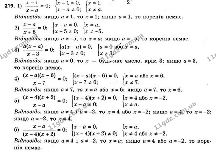 219. Для кожного значення a розв’яжіть рівняння: — ГДЗ Алгебра 8 клас Мерзляк, Полонський 2021