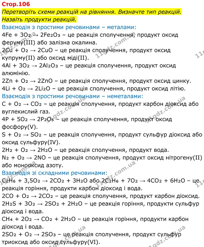 Перетворіть схеми реакцій на рівняння. Визначте тип реакцій. Назвіть продукти реакцій. — ГДЗ Хімія 8 клас Мідак