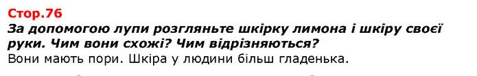 За допомогою лупи розгляньте шкірку лимона і шкіру своєї руки. Чим вони схожі? Чим відрізняються? — ГДЗ Я досліджую світ 1 клас Гільберг