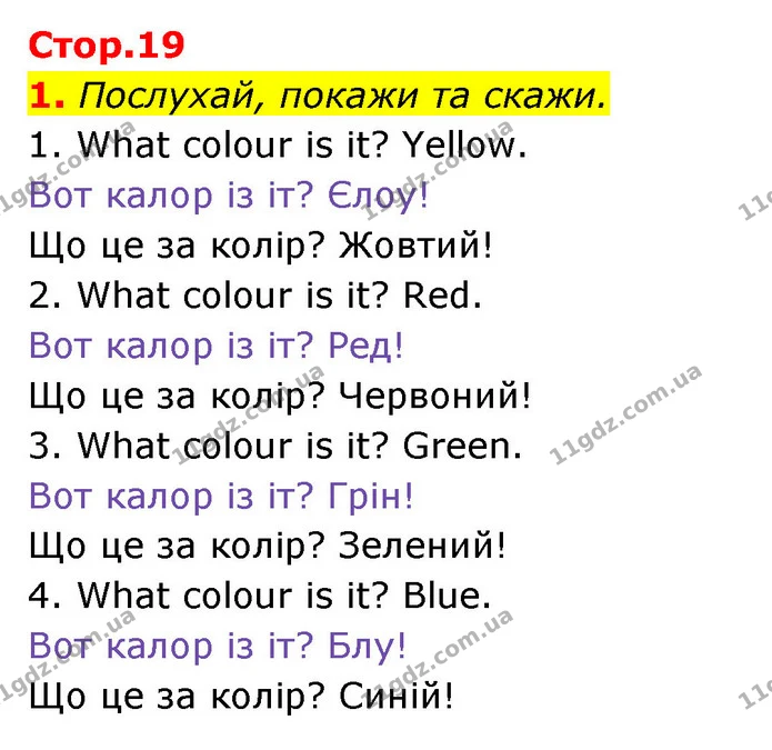 1. Послухай, покажи та скажи. — Англійська мова 1 клас Мітчелл