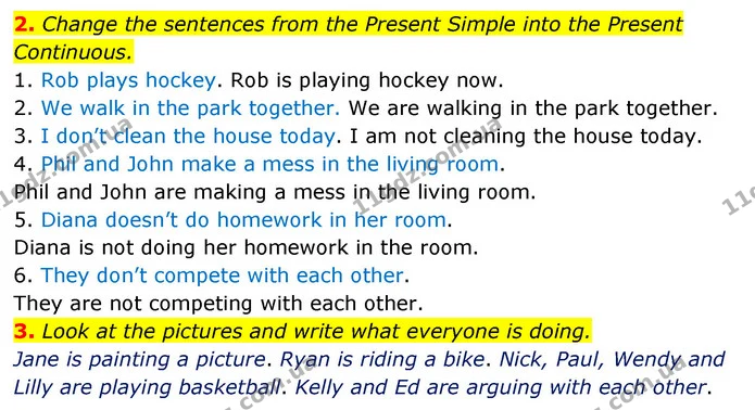 2. Change the sentences from the Present Simple into the Present Continuous. — ГДЗ Зошит з граматики Англійська мова 5 клас Карпюк 2022