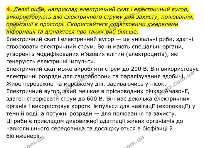 4. Деякі риби, наприклад електричний скат і електричний вугор, використовують дію електричного струму для захисту, полювання… — ГДЗ Фізика 8 клас Бар'яхтар