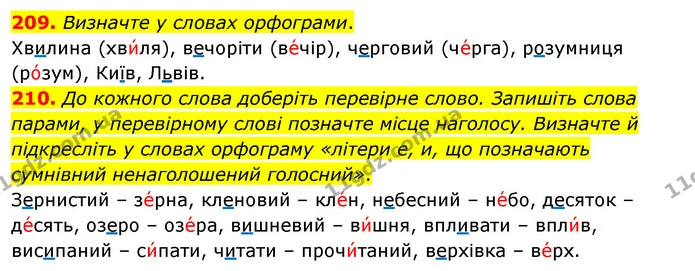 209. Визначте у словах орфограми. — ГДЗ Українська мова 5 клас Глазова 2022
