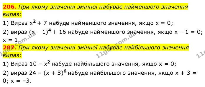206. При якому значенні змінної набуває найменшого значення — Алгебра 7 клас Мерзляк 2024