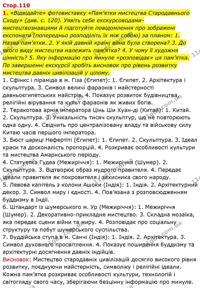 1. «Відвідайте» фотовиставку «Пам’ятки мистецтва Стародавнього Сходу» (див. с. 120). Уявіть себе екскурсоводами-мистецтвознавцями й — Історія України Всесвітня історія 6 клас Щупак