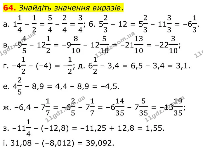 64. Знайдіть значення виразів. — ГДЗ Математика 6 клас Біос 1-2 ч.