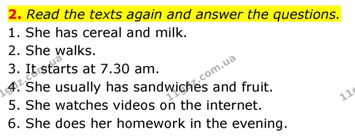 2. Read the texts again and answer the questions. — ГДЗ робочий зошит Англійська мова 6 клас Prepare