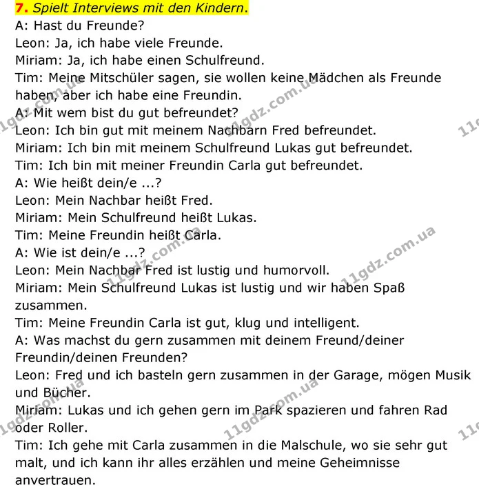7. Spielt Interviews mit den Kindern. — ГДЗ Німецька мова 6 клас Сотникова 2 рік (2023)