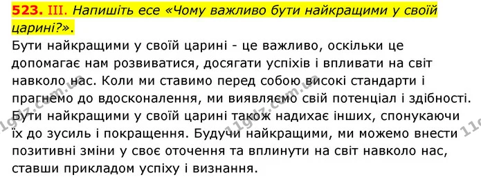 523. ІІІ. Напишіть есе «Чому важливо бути найкращими у своїй царині?». — ГДЗ Українська мова 6 клас Голуб 2023
