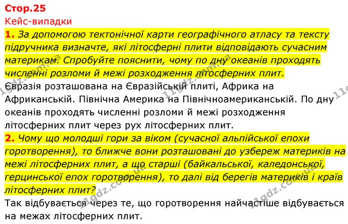 1. За допомогою тектонічної карти географічного атласу та тексту підручника визначте, які літосферні плити відповідають сучасним — ГДЗ Географія 7 клас Безуглий