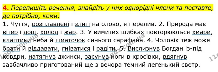 4. Перепишіть речення, знайдіть у них однорідні члени та поставте, де потрібно, коми. — ГДЗ Українська мова 5 клас Авраменко 2022