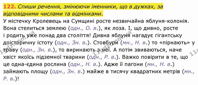 122. Спиши речення, змінюючи іменники, що в дужках, за відповідними числами та відмінками. — ГДЗ Українська мова та читання 4 клас Кравцова