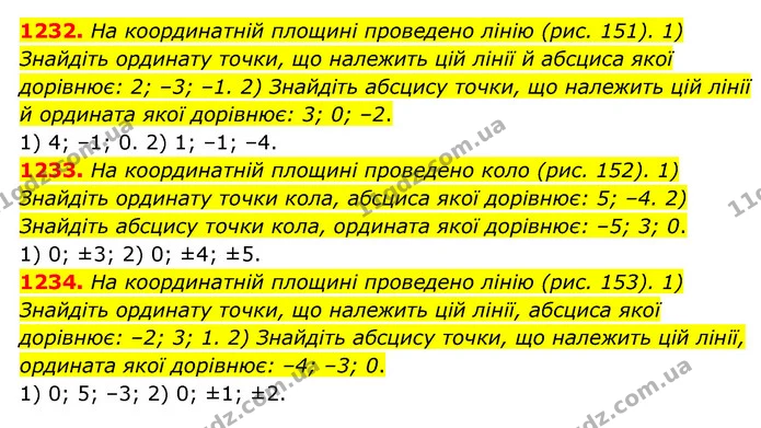 1232. На координатній площині проведено лінію (рис. 151). 1) Знайдіть ординату точки, що належить цій лінії й абсциса якої дорівнює: 2 — ГДЗ Математика 6 клас Мерзляк 2023 1-2 ч.