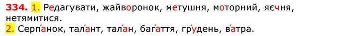 334. 1. Редагувати, жайворонок, метушня, моторний, яєчня, нетямитися. — ГДЗ Українська мова 5 клас Єрмоленко 2018