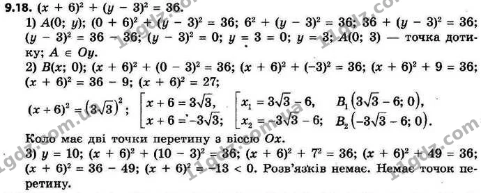 9.18. Доведіть, що коло (x + 6)2 + (у – 3)2 = 36: — ГДЗ Геометрія 9 клас Мерзляк 2017