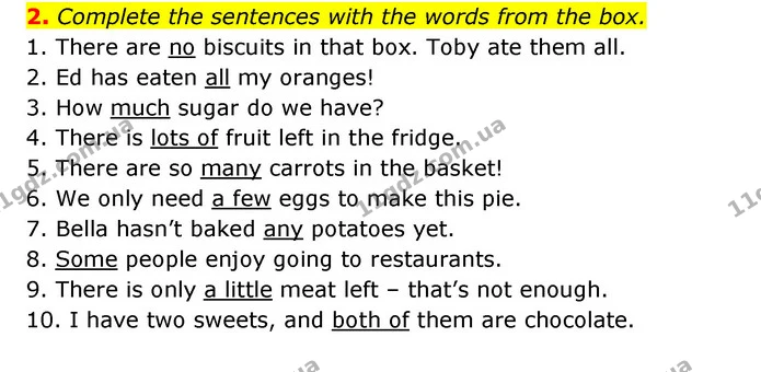 2. Complete the sentences with the words from the box. — ГДЗ Зошит з Граматики Англійська мова 6 клас Карпюк
