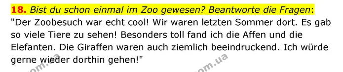 18. Bist du schon einmal im Zoo gewesen? Beantworte die Fragen: — ГДЗ Німецька мова 6 клас Басай (2023)