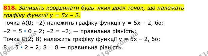 818. Запишіть координати будь–яких двох точок, що належать — ГДЗ Алгебра 7 клас Істер 2020