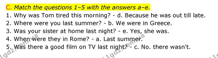 C. Match the questions 1–5 with the answers a–e. — ГДЗ Зошит граматика Англійська мова Мітчелл