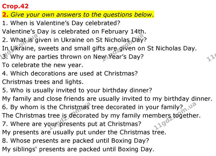 2. Give your own answers to the questions below. — ГДЗ зошит grammar Англійська мова 7 клас Карпюк