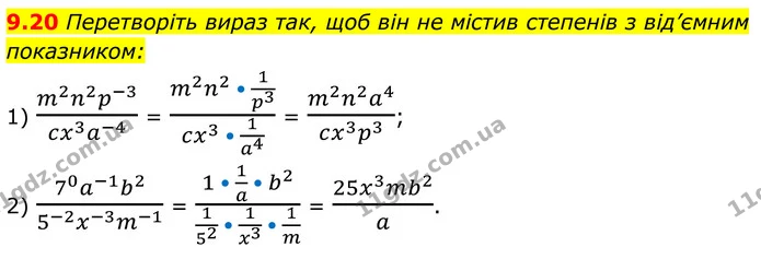 9.20 Перетворіть вираз так, щоб він не містив степенів з від’ємним показником: — ГДЗ Алгебра 8 клас Істер