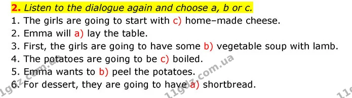 2. Listen to the dialogue again and choose a, b or c. — ГДЗ Англійська мова 6 клас Карпюк 2023