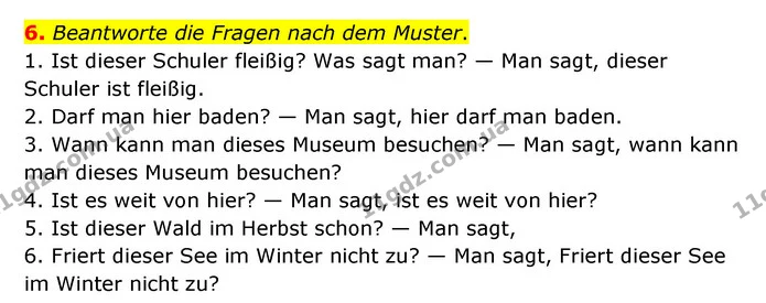 6. Beantworte die Fragen nach dem Muster. — ГДЗ Німецька мова 8 клас Сидоренко