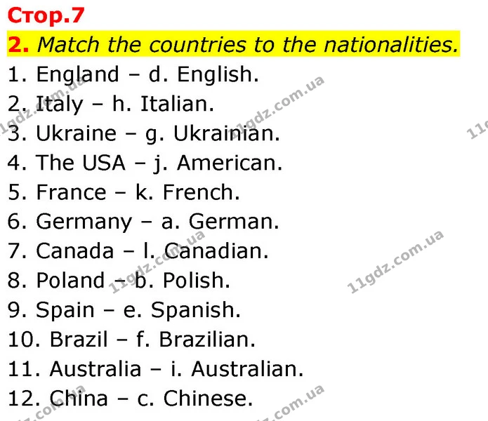 2. Match the countries to the nationalities. — ГДЗ Англійська мова 6 клас Карпюк 2023