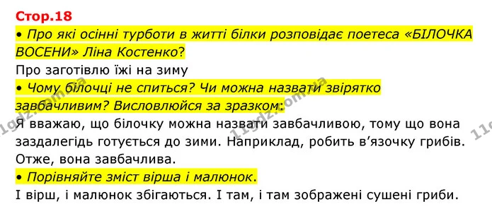 • Про які осінні турботи в житті білки розповідає поетеса «БІЛОЧКА ВОСЕНИ» Ліна Костенко? — ГДЗ Українська мова та читання 3 клас Савчук