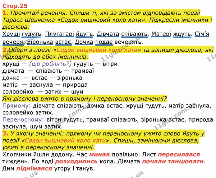 1. Прочитай речення. Спиши ті, які за змістом відповідають поезії Тараса Шевченка «Садок вишневий коло хати». Підкресли іменники і — ГДЗ Робочий зошит Українська мова та читання 3 клас Большакова