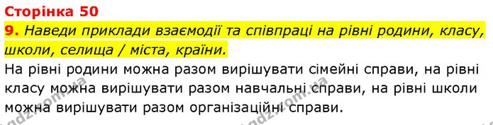 9. Наведи приклади взаємодії та співпраці на рівні родини, класу, — ГДЗ Етика 6 клас Давидюк