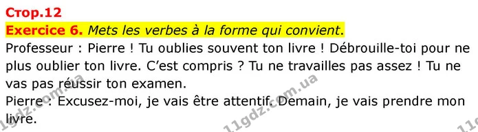 Exercice 6. Mets les verbes à la forme qui convient. — ГДЗ Французька мова 7 клас Чумак