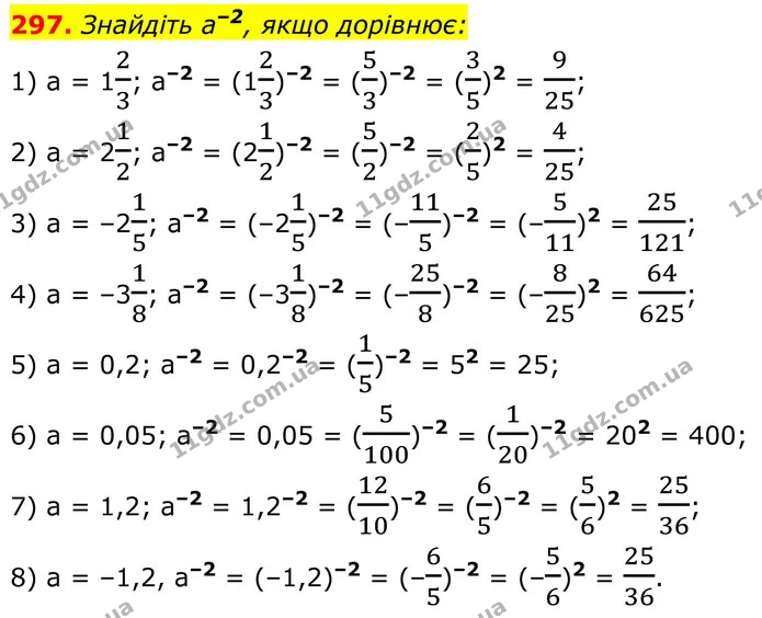 297. Знайдіть а–2, якщо дорівнює: — ГДЗ Алгебра 8 клас Тарасенкова